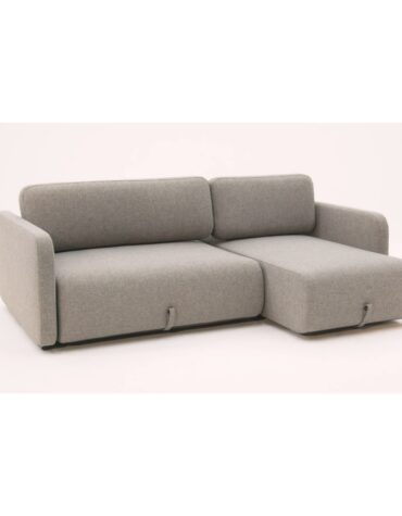 beiges Klappsofa mit Kissen L-Form rechts