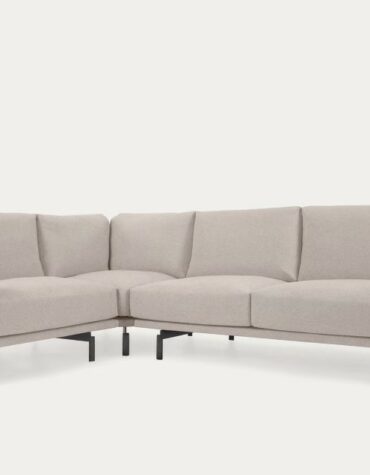 beiges Ecksofa mit schwarzen Beinen