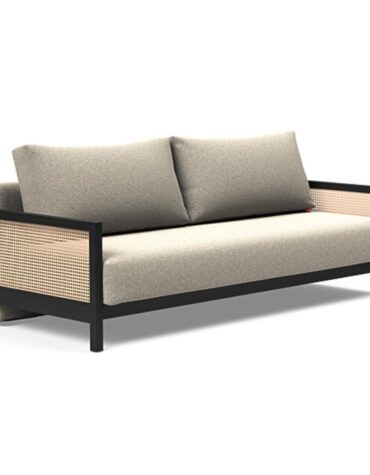 beiges Klappsofa mit schwarzem Gestell