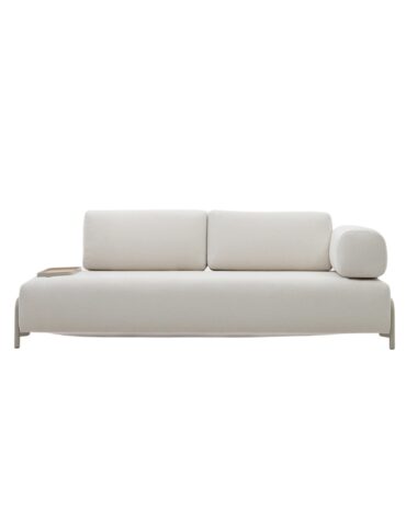 weisses Polster Sofa mit Tablett links