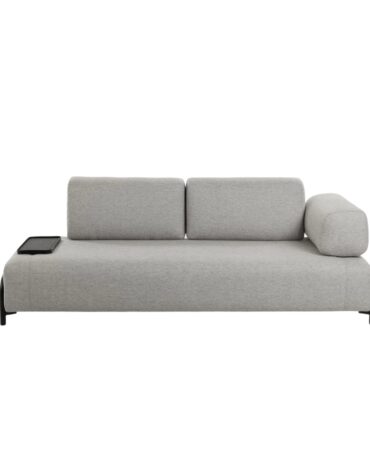 graues Polster Sofa mit Tablett links
