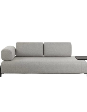 graues Polster Sofa mit Tablett rechts