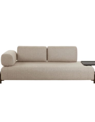 beiges Polster Sofa mit Tablett rechts