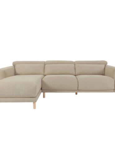 beiges Polster Sofa mit Holzbeinen L-Form