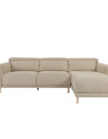 beiges Polster Sofa mit Holzbeinen L-Form