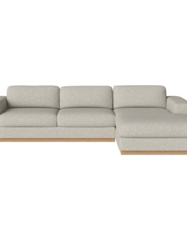 blaues Polster Sofa mit Holzfundament L-Form rechts