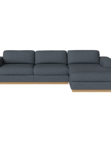 blaues Polster Sofa mit Holzfundament L-Form rechts