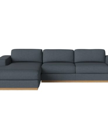 blaues Polster Sofa mit Holzfundament L-Form links