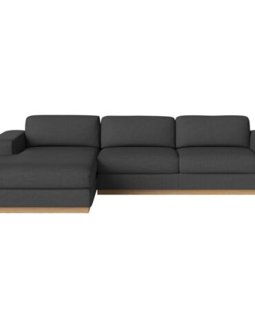 braunes Polster Sofa mit Holzfundament L-Form links