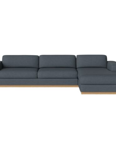 blaues Polster Sofa mit Holzfundament L-Form rechts