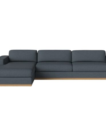 blaues Polster Sofa mit Holzfundament L-Form links